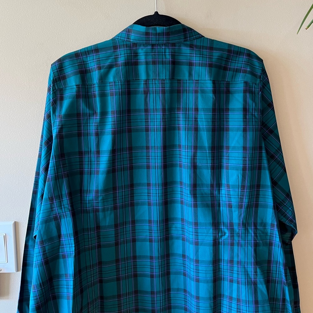 *HOST PICK* Landsโ End No Iron Supima Cotton Teal Green/Black/Purple Plaid Shirt - Picture 10 of 14